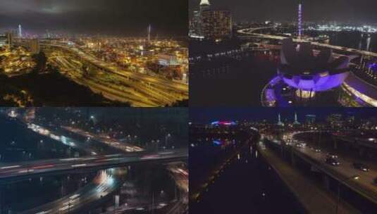 航拍夜晚城市立交桥高清在线视频素材下载