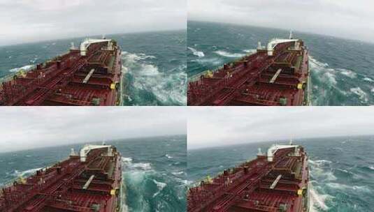 在暴风雨的海面上航行的油轮乘风破浪高清在线视频素材下载