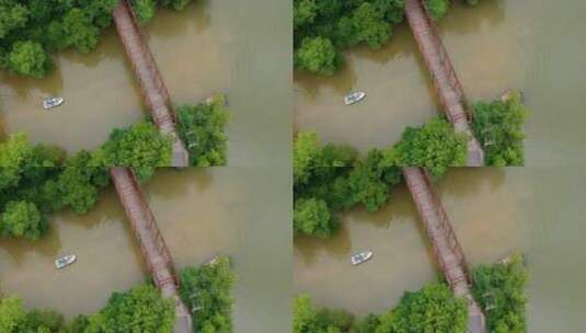 一艘船从一座桥驶向河下游高清在线视频素材下载