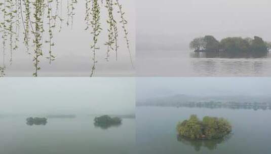 杭州西湖三月晨曦高低空风光高清在线视频素材下载