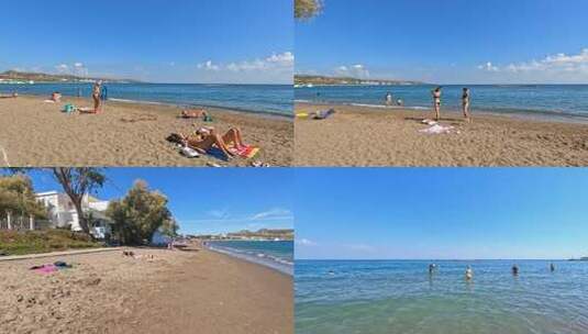 希腊海滩海边度假旅行美好生活游泳晒日光浴高清在线视频素材下载