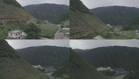 航拍1852四川甘孜峡谷山脉城镇河流高清在线视频素材下载