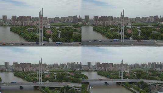 航拍江苏无锡京杭运河蓉湖大桥高清在线视频素材下载