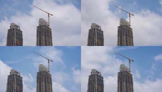 湖北武汉在建高楼与蓝天白云延时高清在线视频素材下载