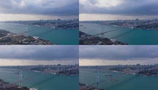 Dci伊斯坦布尔博斯普鲁斯海峡大桥空中超延时高清在线视频素材下载