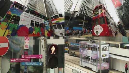 香港街头双层有轨电车路牌高清在线视频素材下载