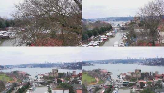 伊斯坦布尔博斯普鲁斯海峡和运河鸟瞰图高清在线视频素材下载