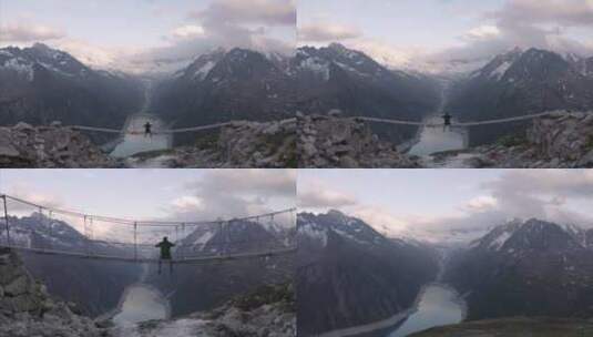 意大利阿尔卑斯山风景中一个人的鸟瞰图。高清在线视频素材下载