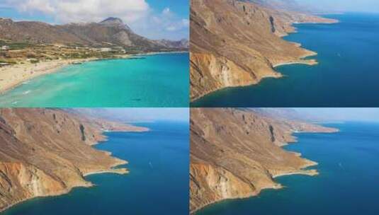 航拍海边沙滩海岛高山森林群岛希腊克里特岛高清在线视频素材下载