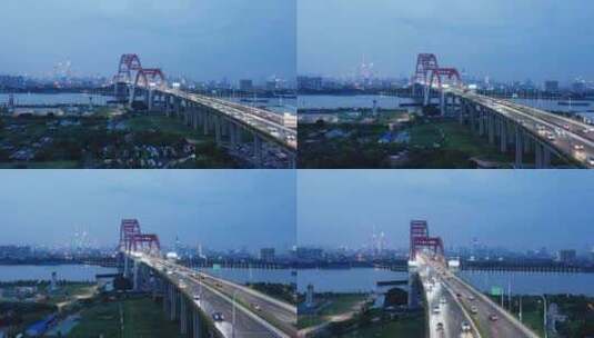 广州夜景航拍-新光大桥高清在线视频素材下载