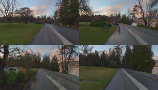 日落时分在公园骑车高清在线视频素材下载