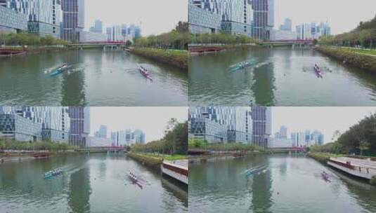 深圳大沙河赛艇比赛航拍高清在线视频素材下载