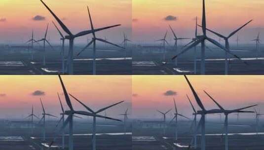 夕阳下风力风电场风车航拍高清在线视频素材下载