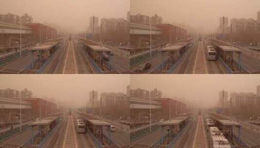 北京沙尘暴城市风光高清在线视频素材下载