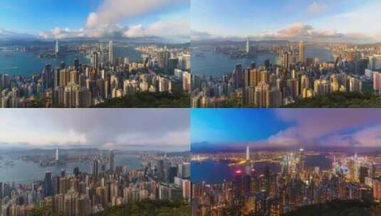 香港维多利亚港全景日转夜延时高清在线视频素材下载
