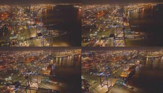 航拍天津港集装箱码头夜景高清在线视频素材下载