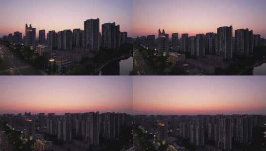 山东青州城市日落晚霞夕阳航拍高清在线视频素材下载