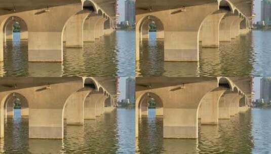 河流波光粼粼桥墩光影高清在线视频素材下载