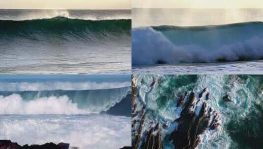 航拍海浪拍打岩石海浪日出大海浪花高清在线视频素材下载