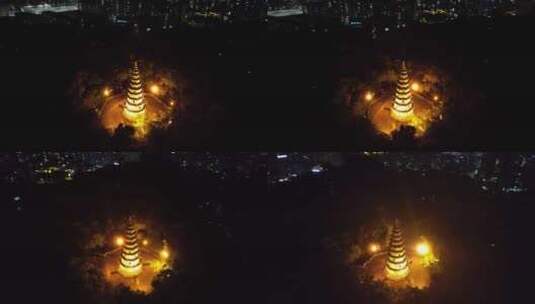 广东阳江北山石塔夜景灯光航拍高清在线视频素材下载