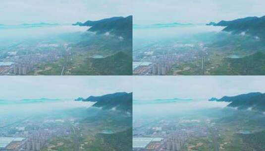 航拍雨后云海中的中国乡村高铁高清在线视频素材下载
