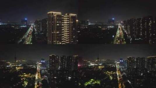 广东韶关城市夜景交通航拍高清在线视频素材下载