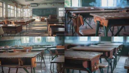 学校校园课堂桌椅教室教学桌子椅子ai素材高清在线视频素材下载