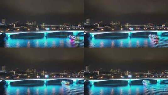 航拍广西柳州柳江大桥夜景高清在线视频素材下载