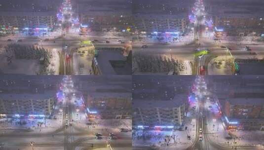 航拍城市雪夜灯光夜景高清在线视频素材下载