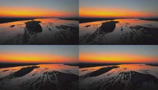 黄河河道夕阳自然风景航拍高清在线视频素材下载