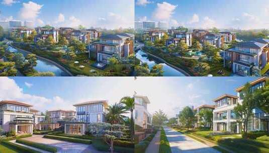 豪华别墅区 高端地产房子三维广告宣传片头高清在线视频素材下载