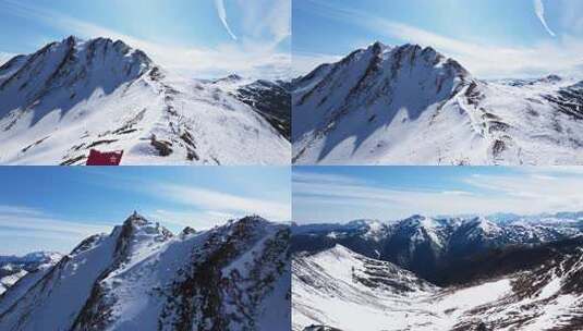 蓝天下的川西夹金山雪山山峰全景高清在线视频素材下载