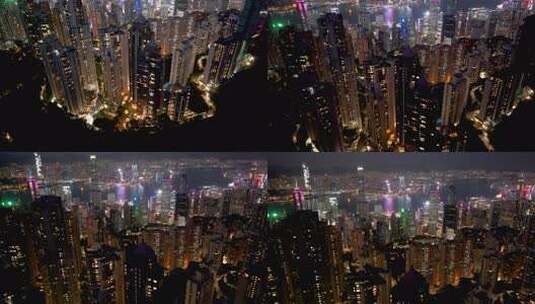 香港 维多利亚港夜景航拍高清在线视频素材下载