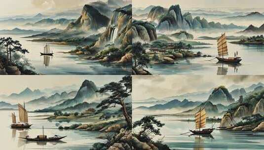 中式山水古风风景画面高清在线视频素材下载