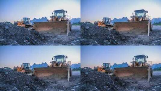挖掘机施工工地剪影工程设备器械推土机高清在线视频素材下载