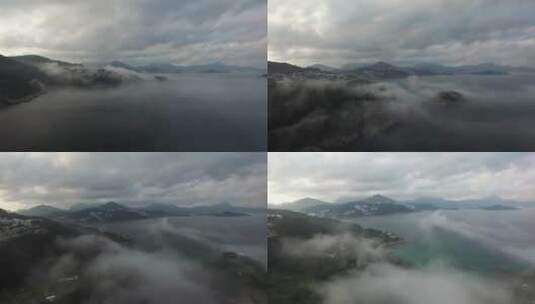 航拍的海上浓雾高清在线视频素材下载
