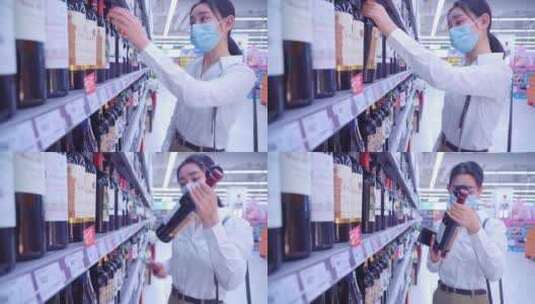 戴口罩的青年女人在超市购物高清在线视频素材下载