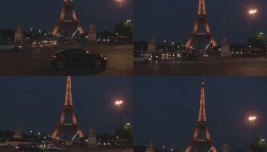 夜间的埃菲尔铁塔高清在线视频素材下载