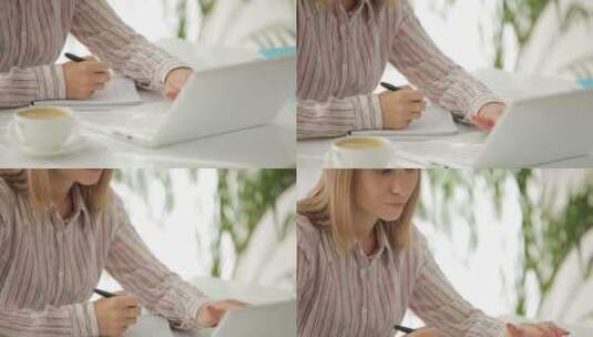 女子用笔记本电脑写作高清在线视频素材下载