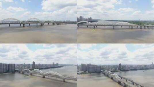 航拍哈尔滨道里道外桥高铁高清在线视频素材下载