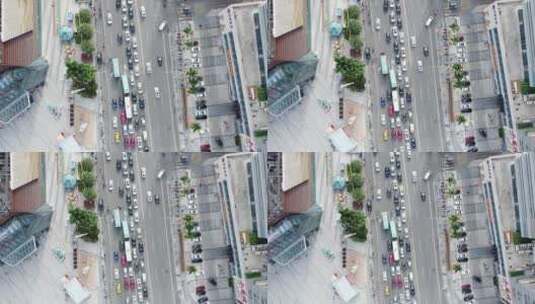航拍公路人流4K实拍视频高清在线视频素材下载