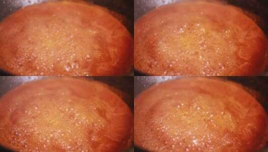 厨师熬制番茄料汁高清在线视频素材下载