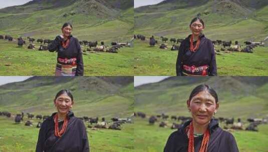 西藏那曲萨普神山下的牧民高清在线视频素材下载