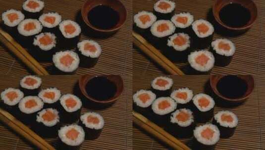 寿司卷填满三文鱼高清在线视频素材下载