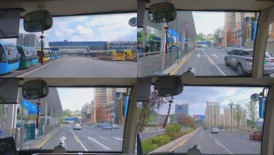 公交车副驾驶视角高清在线视频素材下载