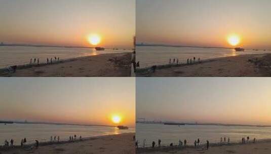 长江边的夕阳景色高清在线视频素材下载