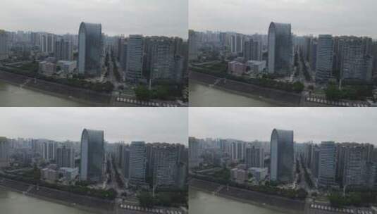 航拍湖北宜昌沿江大道CBD高楼建筑高清在线视频素材下载