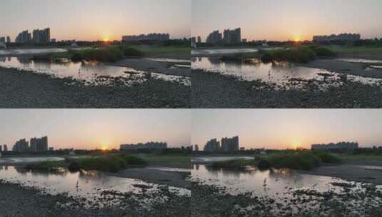 洛阳瀍河恒大绿洲李城桥东环桥航拍生态湿地高清在线视频素材下载