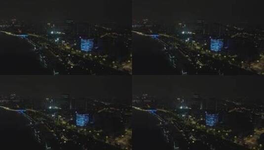 上海世博园黄浦江夜景4K航拍高清在线视频素材下载