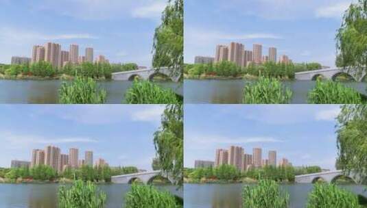 枣庄市中心城市公园及周边的建筑高清在线视频素材下载